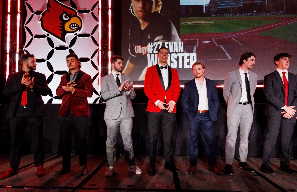 Louisville baseball team lineup on stage